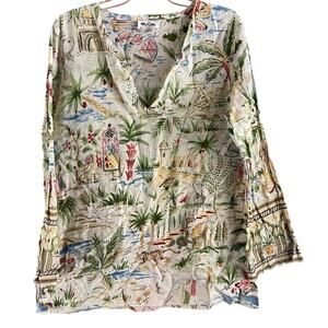 Weekend Traffic Tropical Exotic Print Lightweight Tunic Top Elephant Tiger Palm